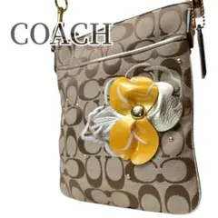 【美品】COACH コーチ ショルダーバッグ サコッシュ シグネチャー 花装飾