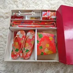 七五三　7歳　朱色　はこせこセット 草履21cm バッグ 和装小物