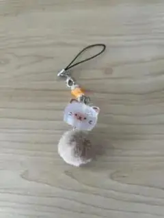 猫の顔ファーポンポンストラップ