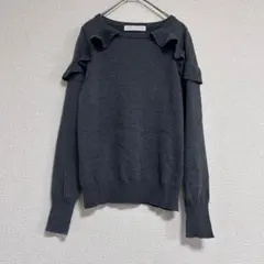 センスオブプレイス　アーバンリサーチ　フリルニット グレー 長袖 リブ袖 薄手