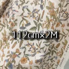アンティーク風ボタニカルフラワー柄綿ローン生地 2M 植物柄 花柄 アイボリー