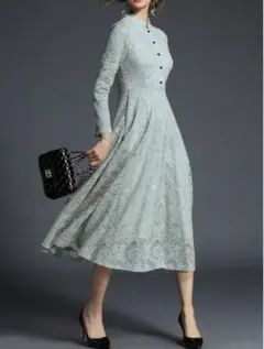 【美品】お呼ばれワンピース / L / 膝下丈ミモレ丈 / グリーン