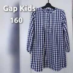 【Gap Kids】青チェック ワンピース　チュニック　160cm　長袖のサムネイル