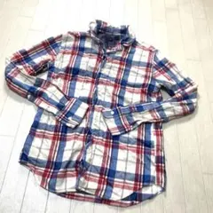 766☆ SHIPS JET BLUE ネルシャツ M ホワイト チェック柄
