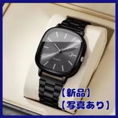 【新品】メンズ腕時計 シルバー ブラック スーツ フォーマル スクエア型