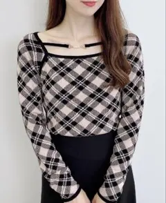 INGNI パールビット付きチェックニット