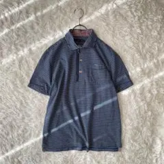FIDATO uomoボーダー柄　半袖　ポロシャツ　ネイビー系　紳士服　Mサイズ