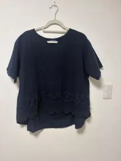 drug store's ネイビー レース付き半袖シャツ