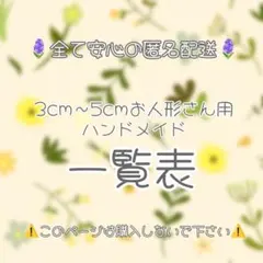 ☆匿名配送☆ 3cm 5cm お人形さん用 ハンドメイド 一覧表