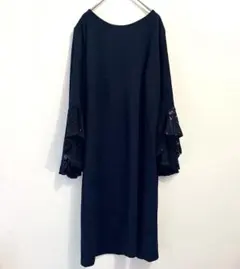 フレアスリーブ ワンピース レース袖 ネイビーフォーマル 結婚式 レディース