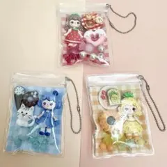 ガチャ詰めポーチ ミニ ガール 猫 ボールチェーン ミニパック 3個セット