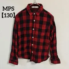 MPS ライトオン ネルシャツ 赤 チェック 130 ダブルガーゼ 長袖シャツ
