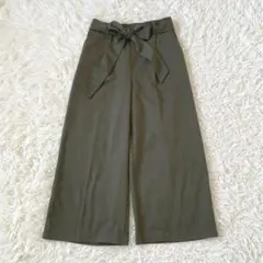 Alma Design ワイドパンツ ガウチョパンツ L リボンベルト カーキ