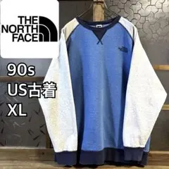 90s US古着　ザノースフェイス　プルオーバースウェットXL グレー×ブルー