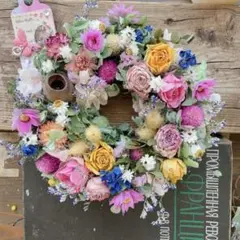 可愛い＊オレンジ＆ピンク＊薔薇＆紫陽花＊リース＊おまけ付き