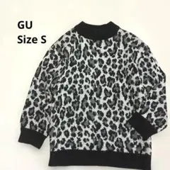 【GU】レオパード柄・ニット・アニマル・黒・セーター ・S・ラグラン・身幅49