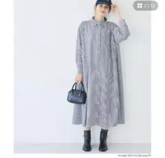 【美品】coca コカ ストライプボリュームシャツワンピース フリーサイズ