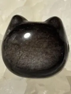 シルバーオブシディアン猫の顔型パーツ