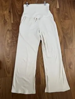 マタニティパンツ リブ編みハイウエストパンツ
