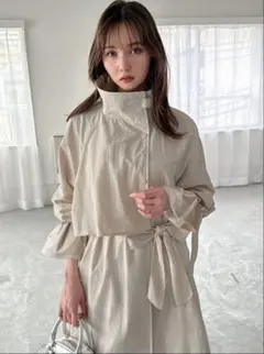 GRL リボンベルト付きスタンドカラーコート[fo1887]