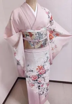 高級【一点物】正絹 付下げ 着物 手描き友禅 逸品 淡いピンク - メルカリ