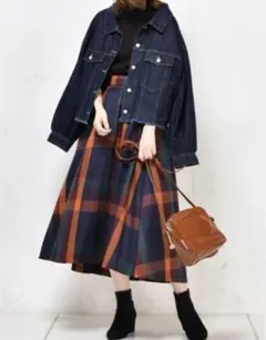 natural couture BIGチェックフレアスカート