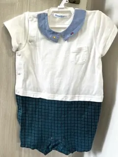 familiar 襟付きロンパース ホワイト/グリーンチェック