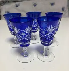 コバルトブルー カットグラス 5個セット