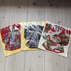 きものハンカチ 3枚セット 和柄 鶴 扇 牡丹 未使用　Japanese土産