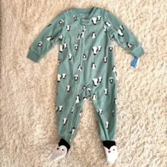 【新品】ペンギン柄フリースロンパース 80