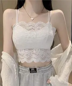 Lace Ladies クロスストラップ スカラップ レース ノンワイヤー ブラ