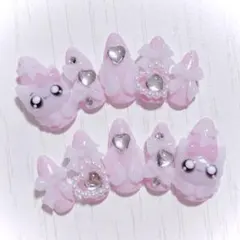 No.472　ネイルチップ 現品 量産型 地雷系 サブカル 平成女児 猫 ピンク