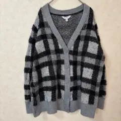 TIME AND TRU 【Lチェック柄 ニットカーディガン グレー ブラック
