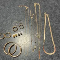 ピアス、ネックレス、リングゴールドトーンジュエリー12点セット