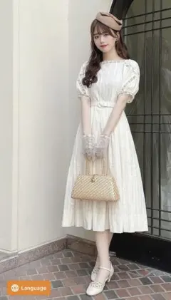 レース使い 半袖ワンピース アイボリー an another angelusのサムネイル