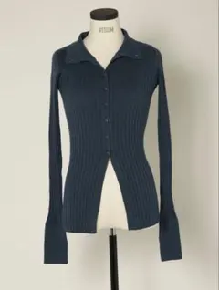 VEQUM MINIMAL COLLAR FIT KNIT ブルー