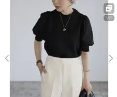 BONJOUR SAGAN ブラック パフスリーブ ニットトップス 半袖