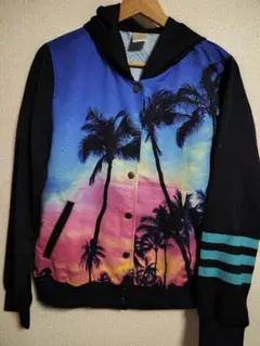 adidas neo パーカー Lサイズ パームツリー 夕焼けデザイン