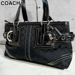 COACH ハンドバッグ トート y2k キャンバス×レザー シグネチャー 黒