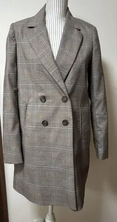 ZARA BASIC ダブルボタン　　　チェック コート ブラウンM