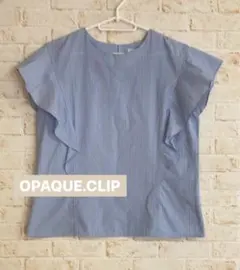 【オペークドットクリップ】フリルストライプ 半袖ブラウス ワールド