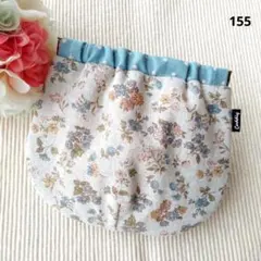 155．ハンドメイド　バネポーチ　小花柄　ブルー