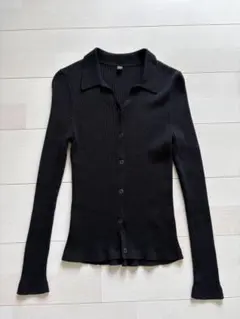 UNIQLO エクストラファインメリノリブポロカーディガン　黒　Lサイズ