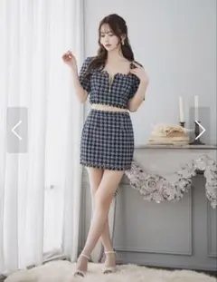 チェック柄クロップトップとミニスカートセット