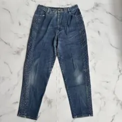 ヴィンテージ レトロ デニムパンツ サイド装飾 刺繍風 テーパードパンツ 90sのサムネイル