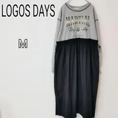 【ロゴスデイズ】グレー ウエスト切り替えロングワンピース M ロンT k4662