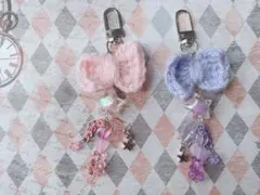 ビーズキーホルダー ピンク パープル リボン y2k