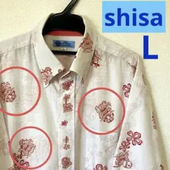 【shisa】かりゆしウエア Ｌ(white/pink シーサー)綿のサムネイル