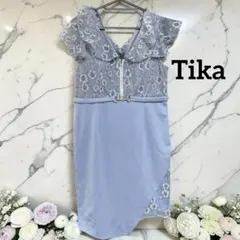 Tika レース切替 タイトドレス ライトブルー キャバドレス