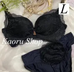 ノンワイヤーブラジャーショーツセット ブラック 脇高 美胸　盛れる 上下　L